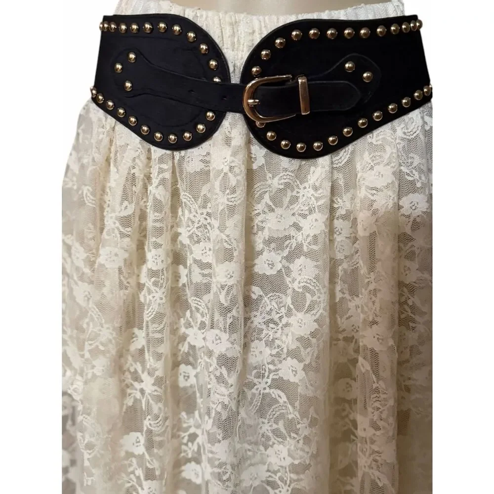Black Gold Studded Wide Corset Belt Gothic Punk OS NWT